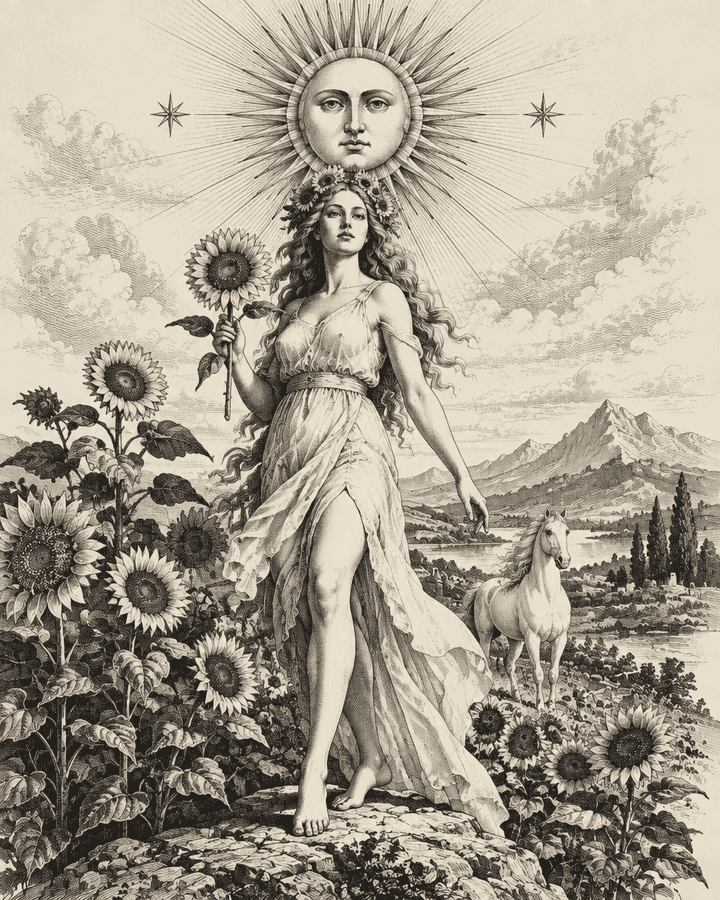 Original Hunch engraving inspired by The Sun tarot archetype