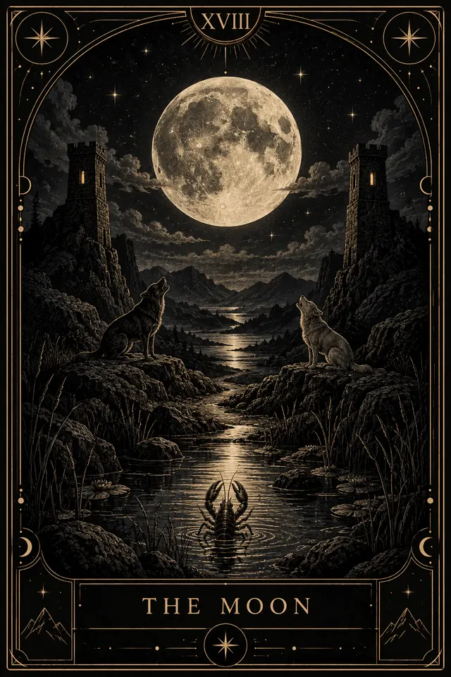 The Moon tarot card illustration by Hunch
